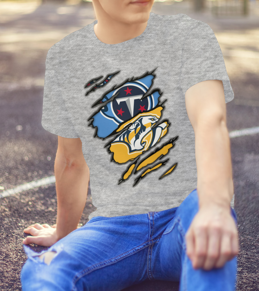 Tennessee Titans Nashville Predators Claw Logo Mashup T-Shirt
