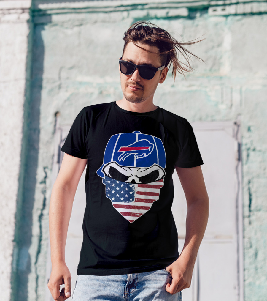 Bills Skull Buffalo Logo American Flag Bandana T-Shirt