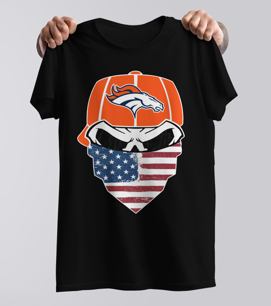 Broncos Skull With American Flag Bandana T-Shirt