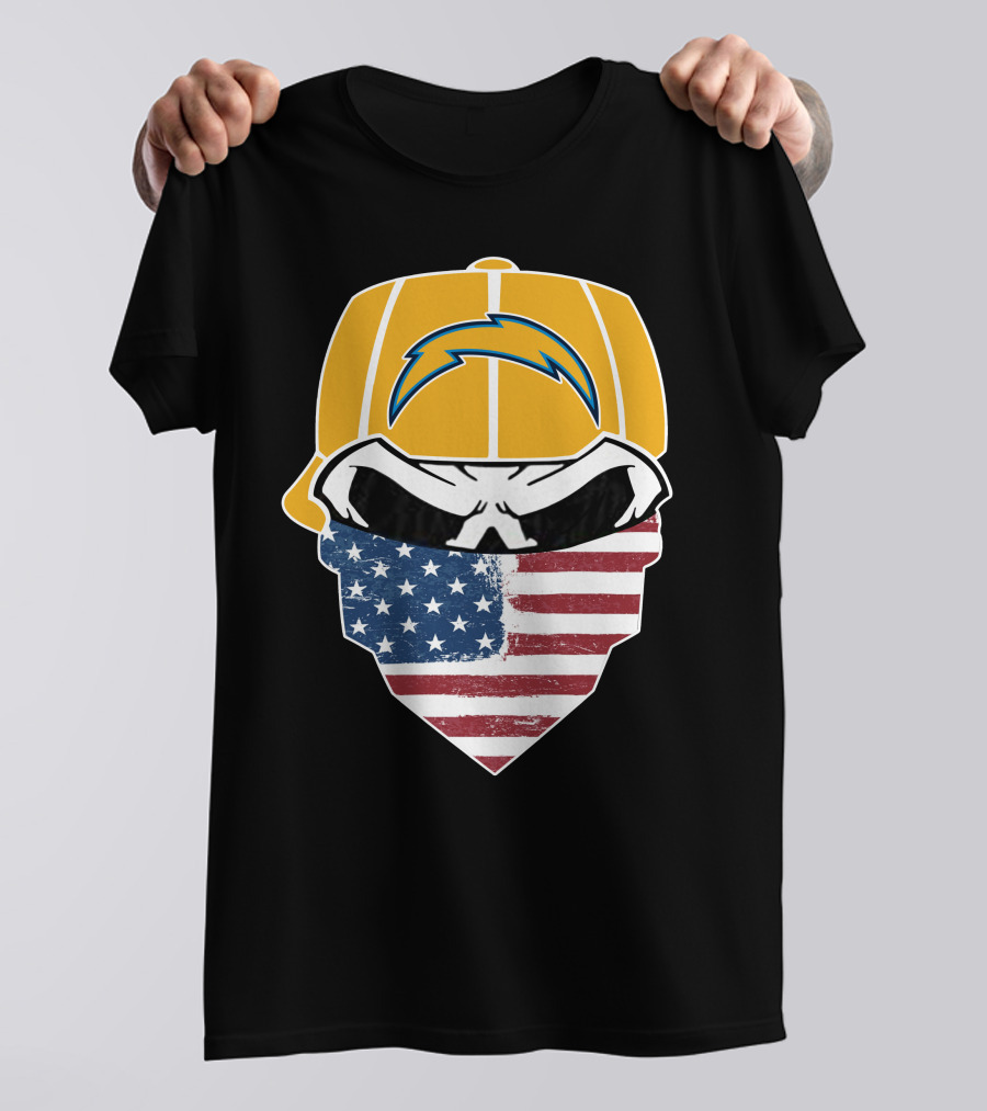 Los Angeles Chargers Skull American Flag Bandana T-Shirt
