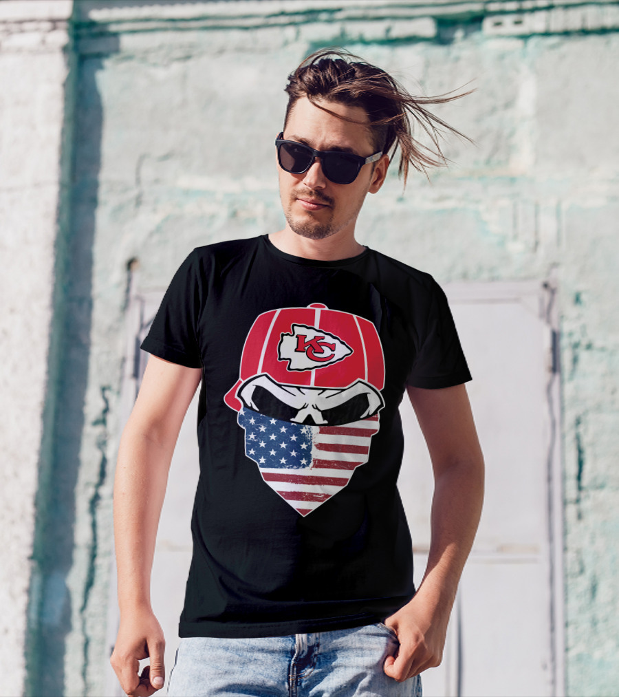 Kansas City Chiefs American Flag Bandana Skull T-Shirt