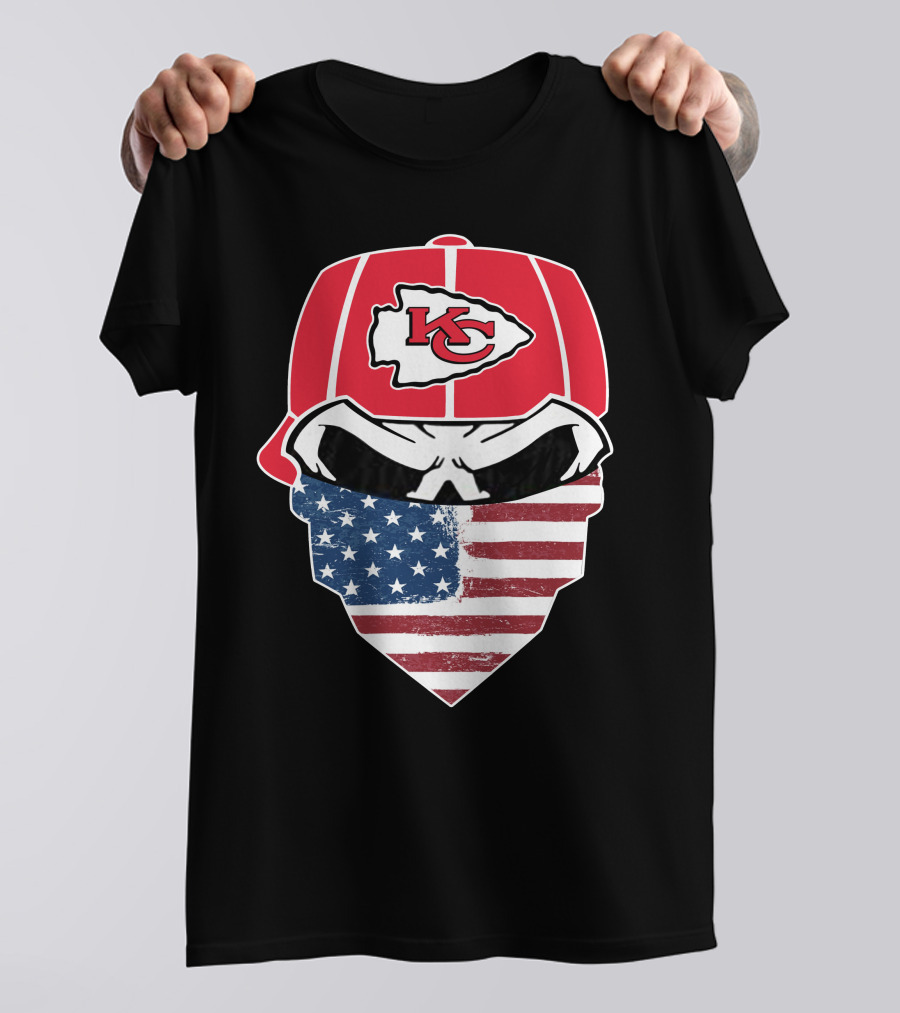 Kansas City Chiefs American Flag Bandana Skull T-Shirt