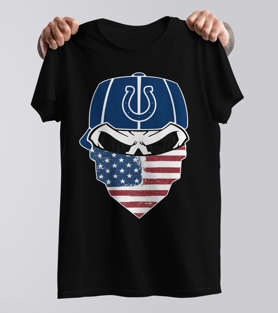 Indianapolis Colts Skull American Flag Bandana T-Shirt