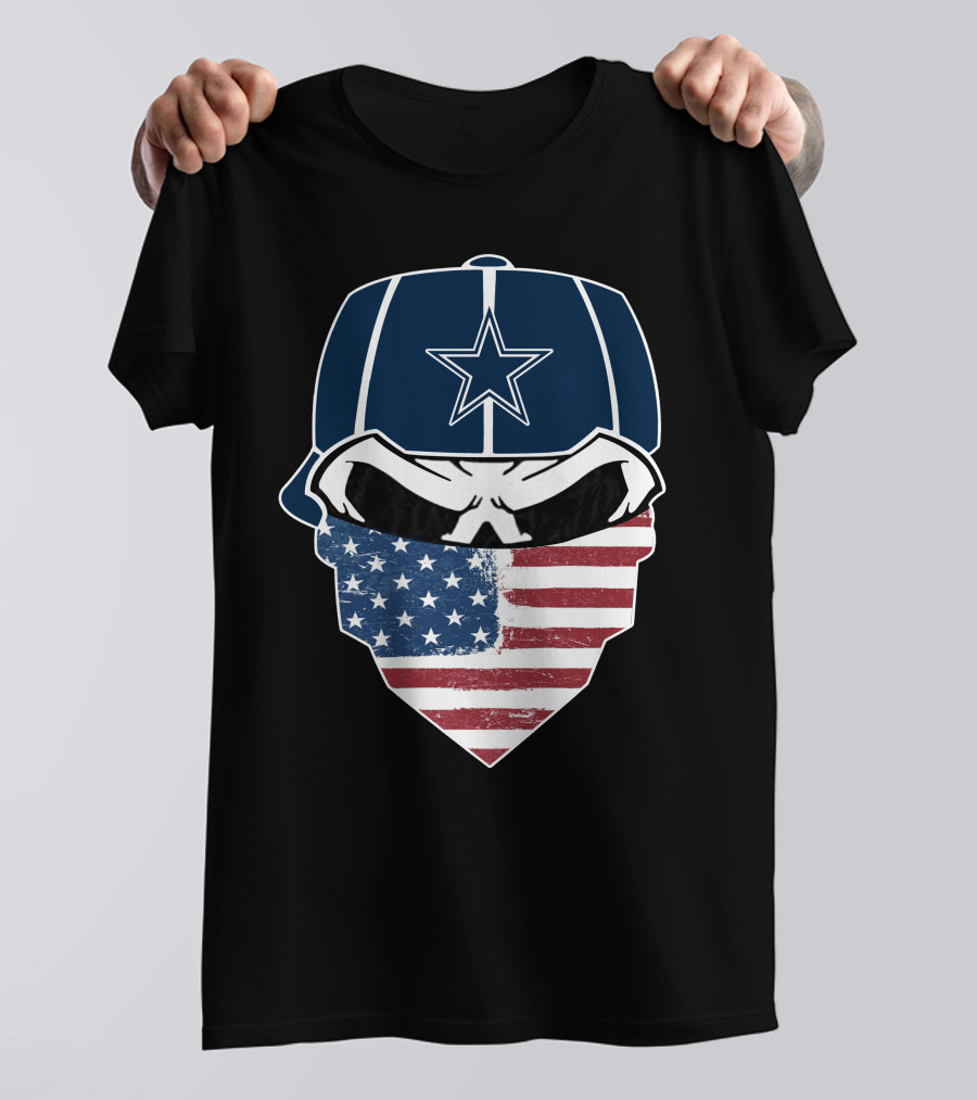 Cowboys Skull With Star Cap And American Flag Bandana T-Shirt
