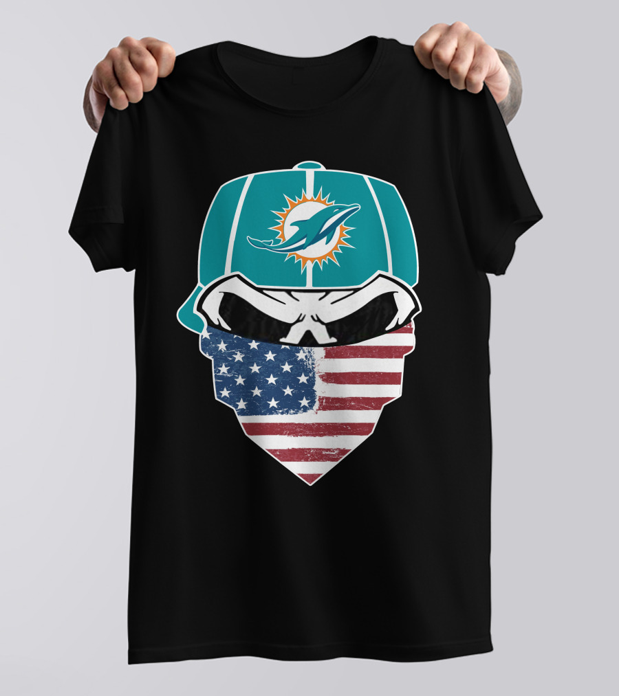 Miami Dolphins Skull American Flag Bandana T-Shirt