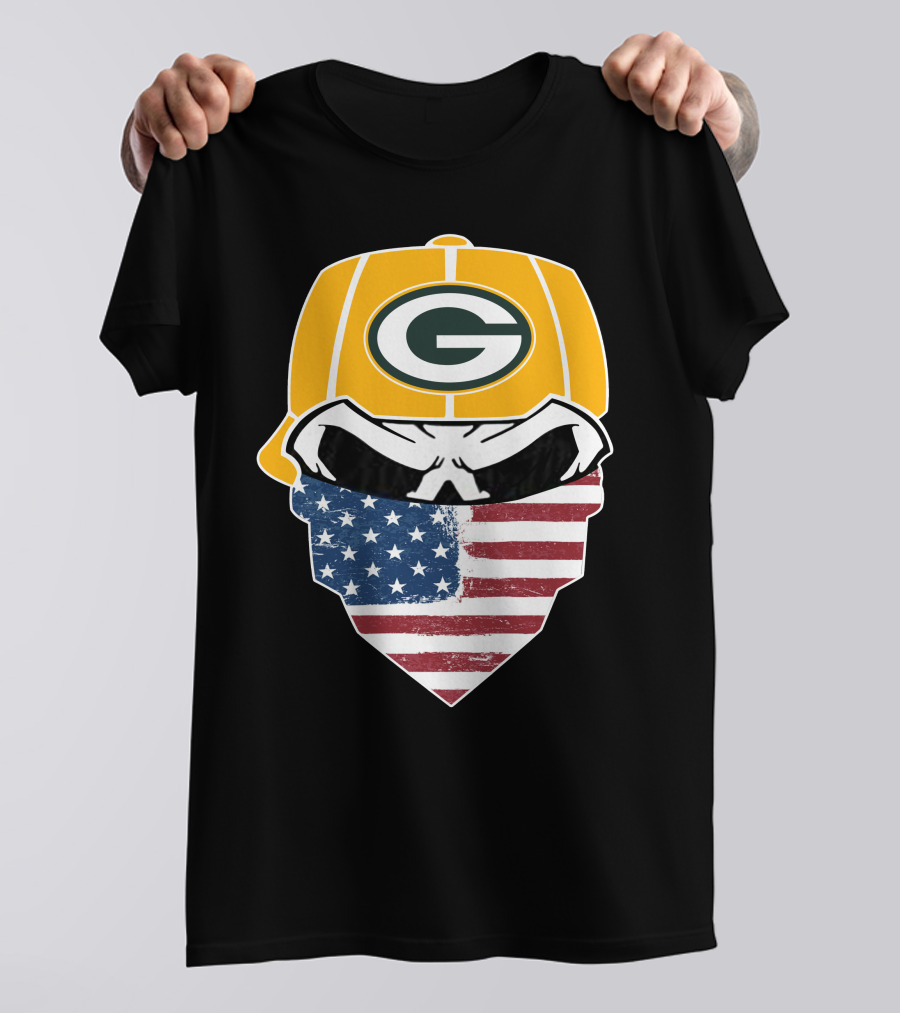 Packers Skull USA Flag Bandana Green Bay Packers Helmet T-Shirt