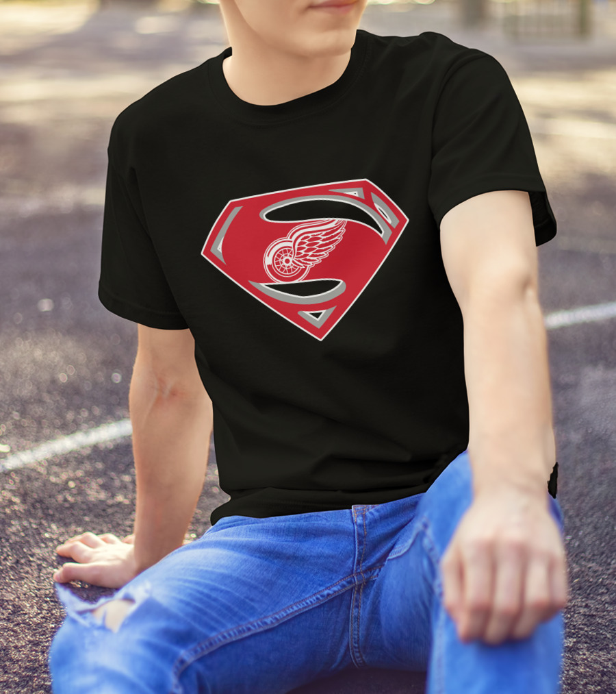 Superman Detroit Red Wings Logo Emblem T-Shirt