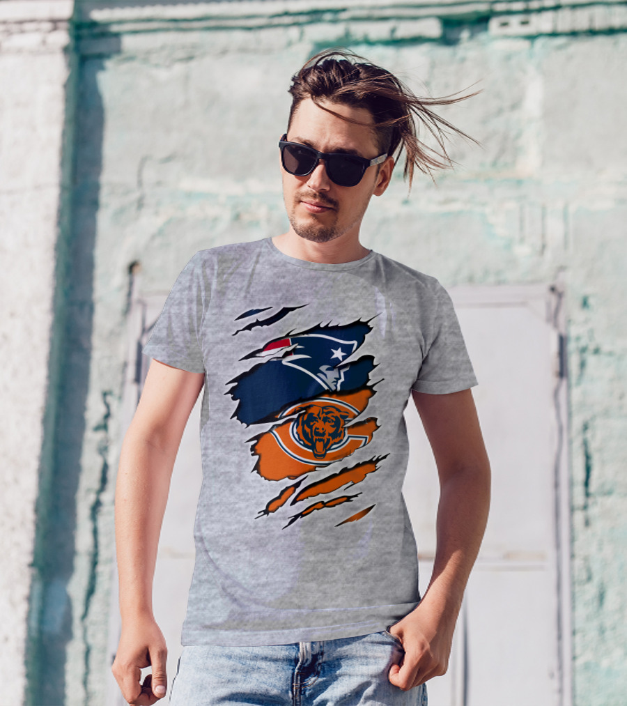 Patriots Bears Logos Clash Ripped T-Shirt