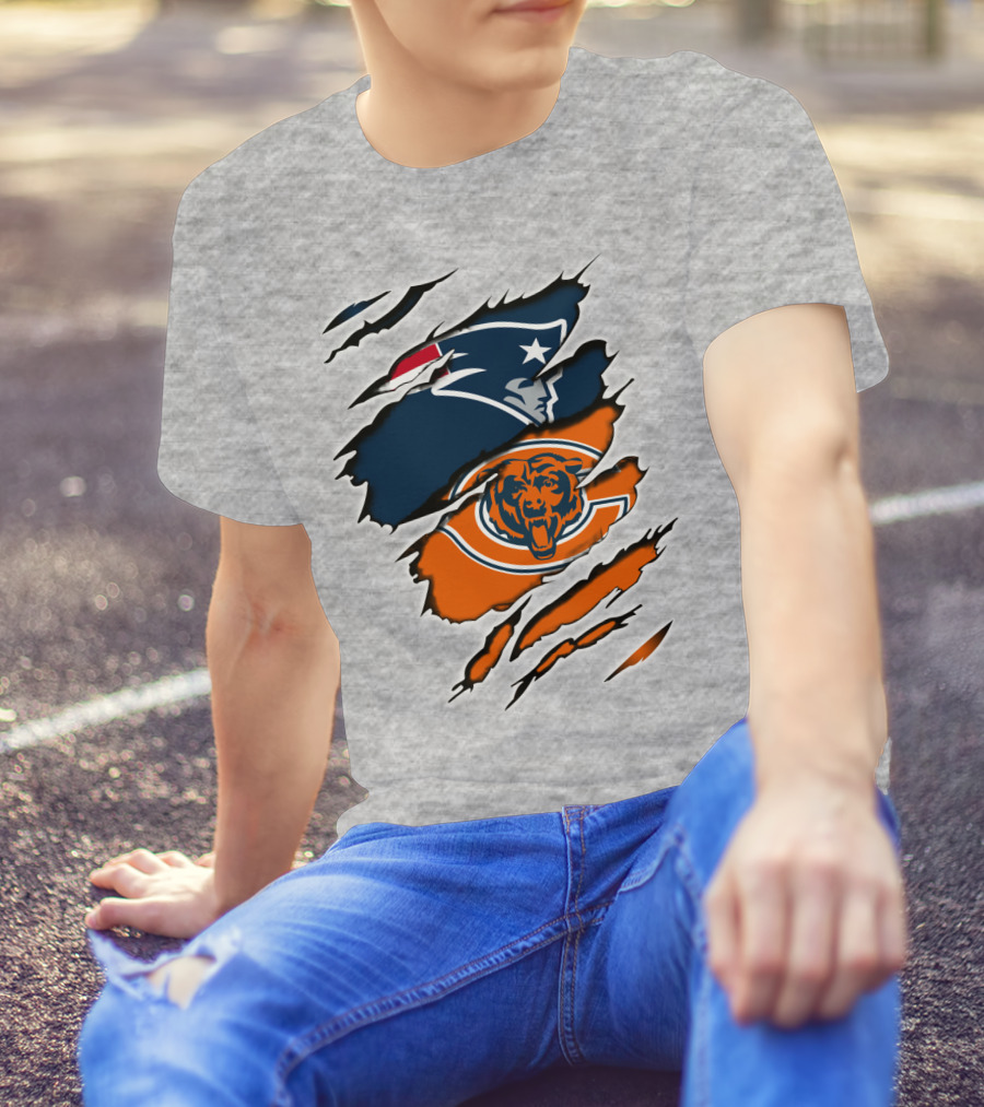 Patriots Bears Logos Clash Ripped T-Shirt