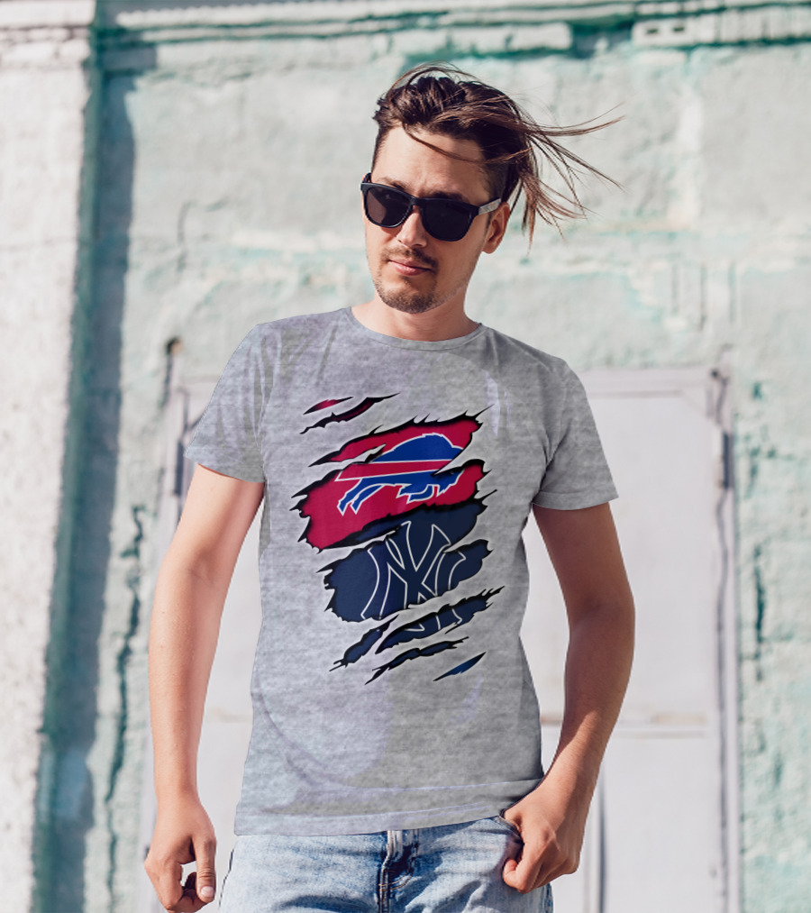 Buffalo Bills New York Yankees Torn Logo Mashup T-Shirt
