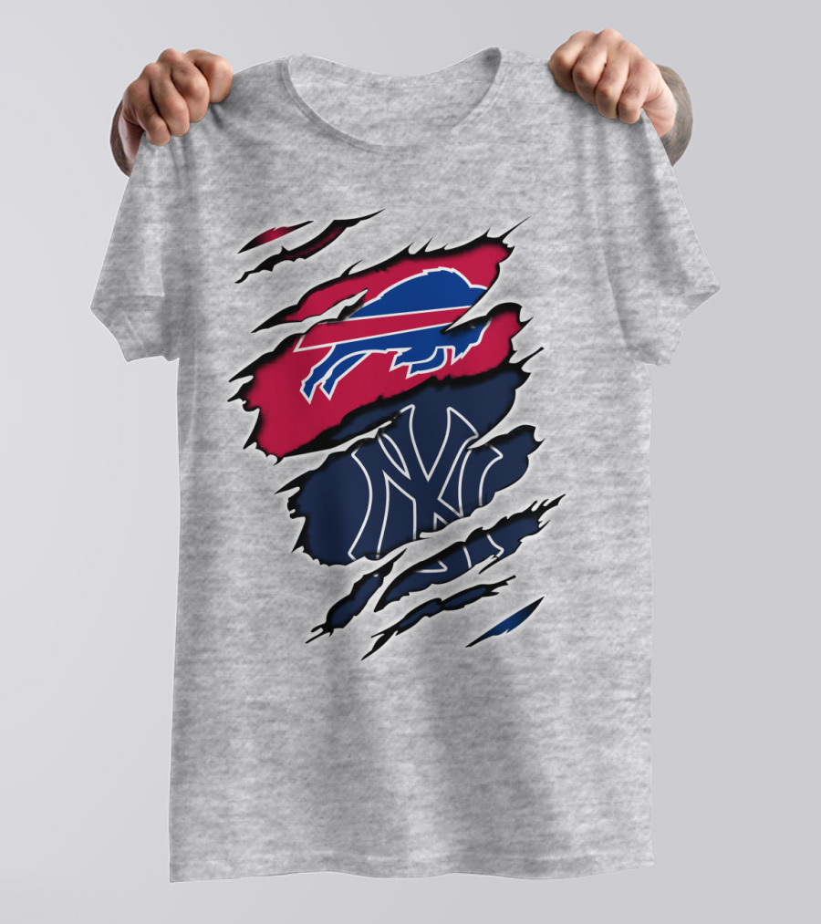 Buffalo Bills New York Yankees Torn Logo Mashup T-Shirt