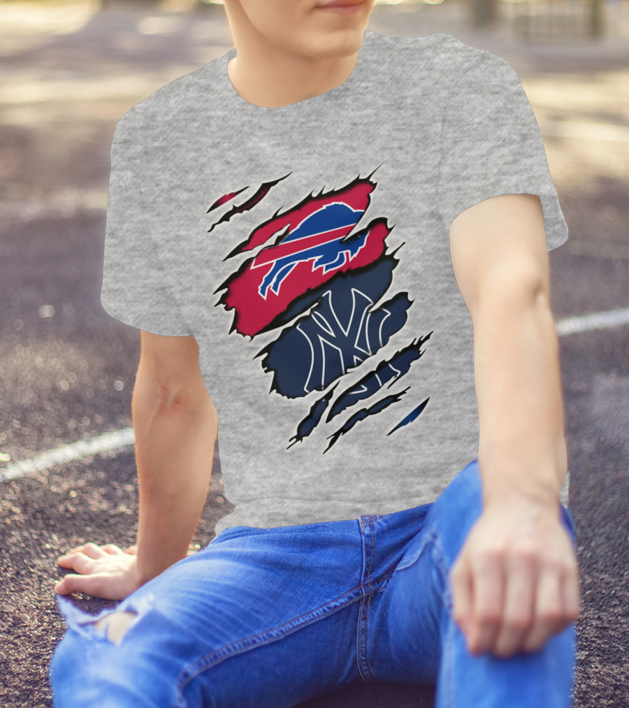 Buffalo Bills New York Yankees Torn Logo Mashup T-Shirt