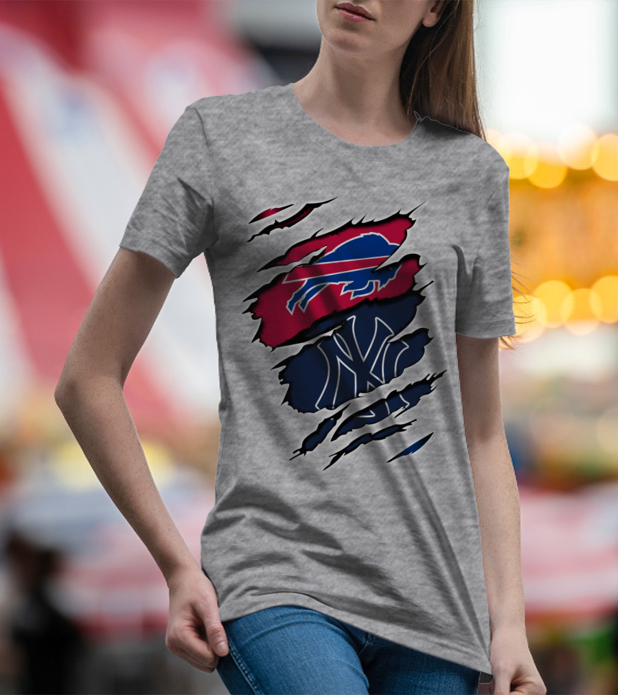 Buffalo Bills New York Yankees Torn Logo Mashup T-Shirt