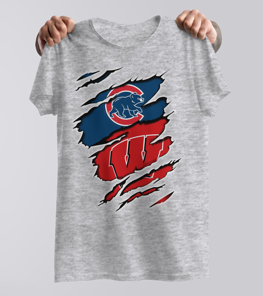 Cubs Wisconsin Logo And Badgers Logo Combo T-Shirt