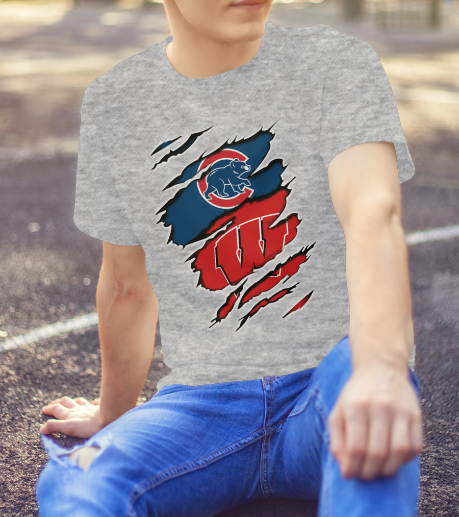 Cubs Wisconsin Logo And Badgers Logo Combo T-Shirt