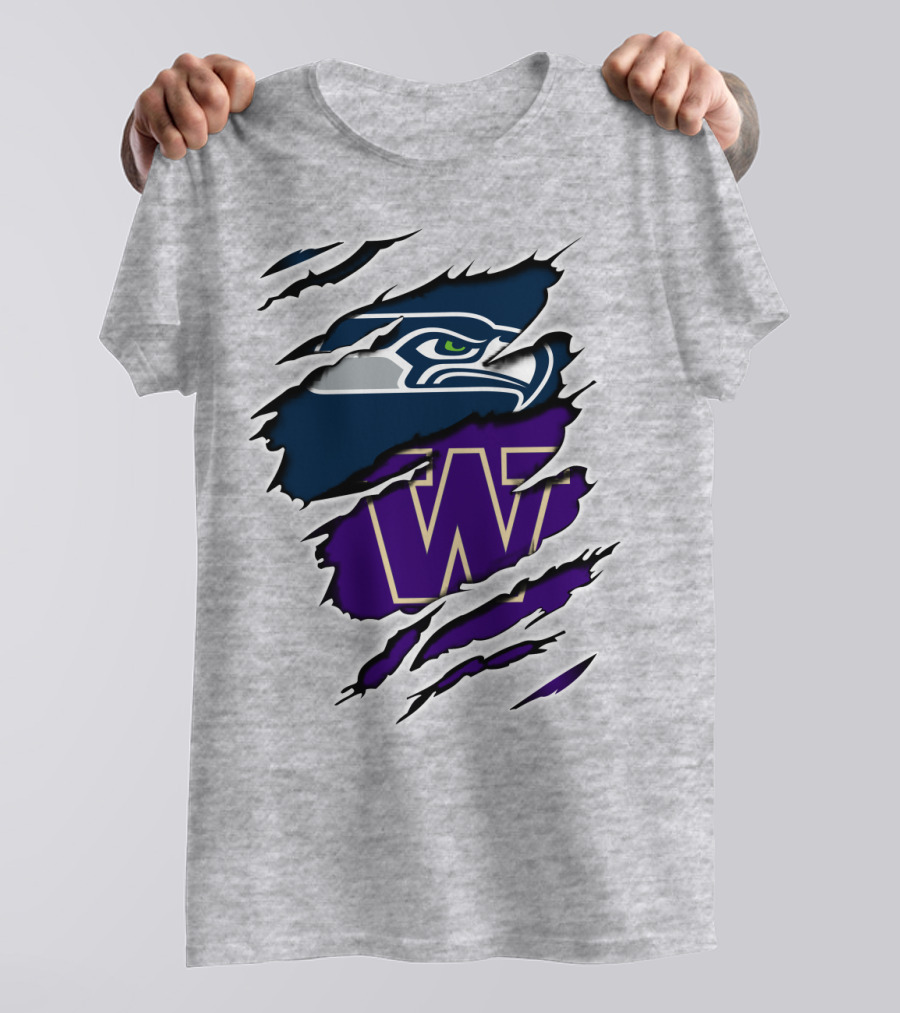 Seahawks Huskies Team Spirit Logo Claw Marks T-Shirt