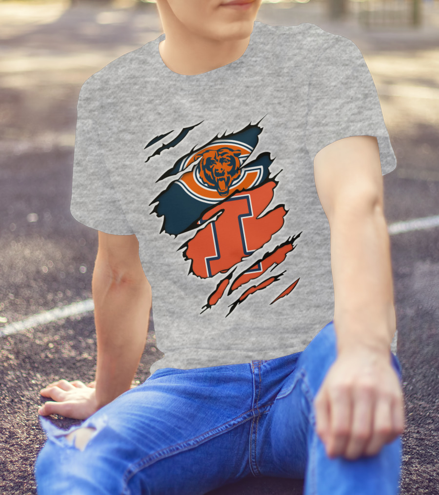 Chicago Bears Illinois Fighting Illini Fan Logo Mashup T-Shirt