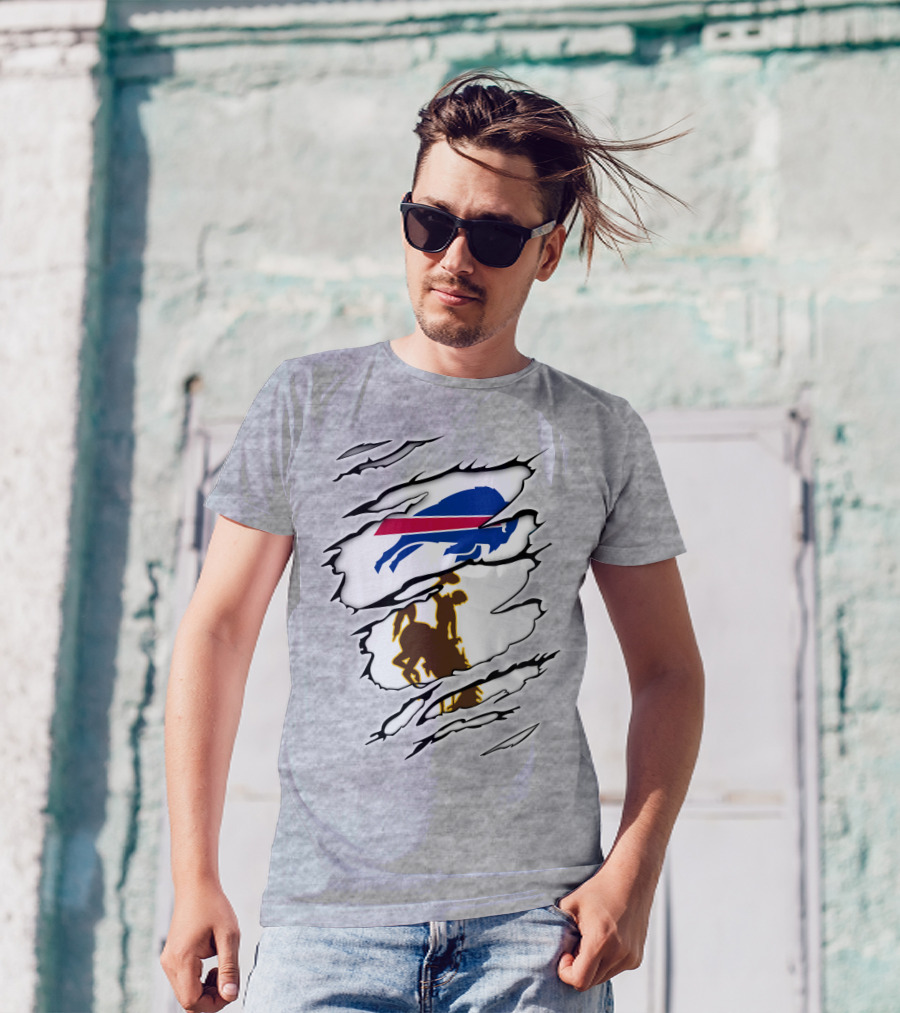Wyoming Cowboy And Buffalo Emblem Fusion T-Shirt