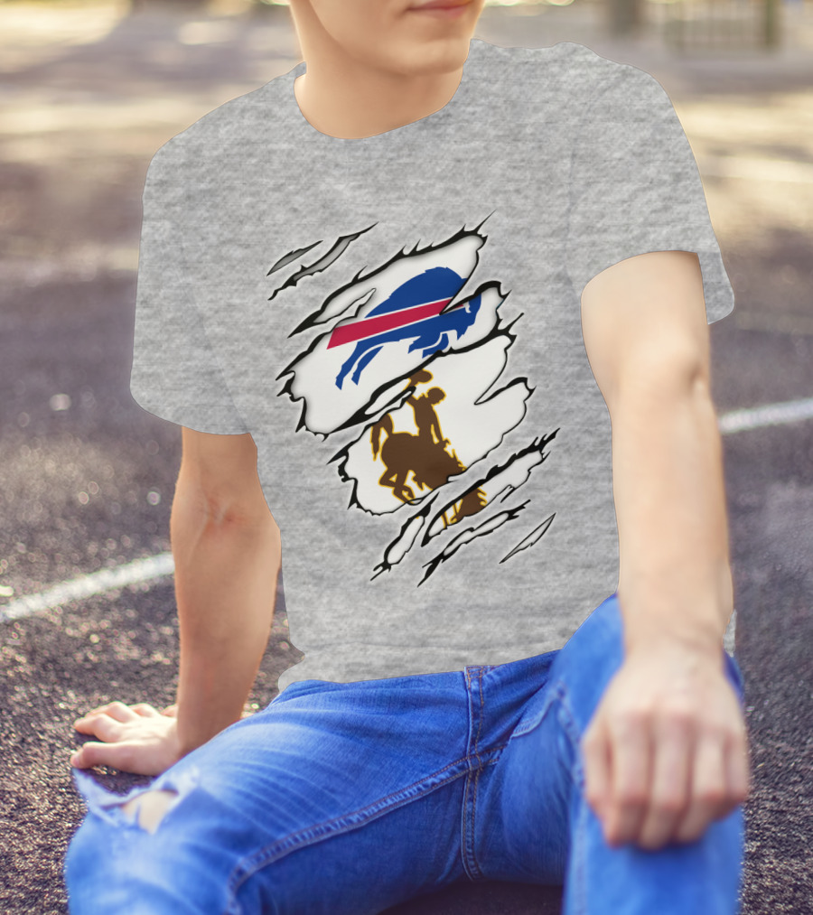 Wyoming Cowboy And Buffalo Emblem Fusion T-Shirt