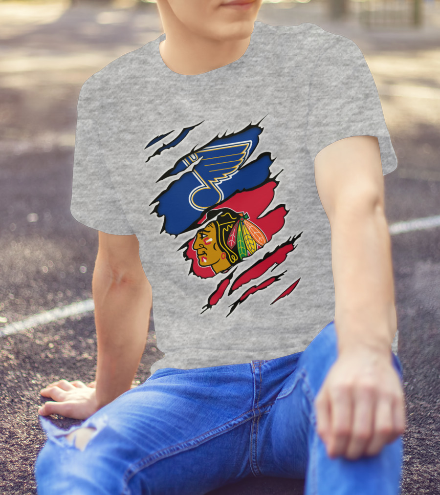 Blues Blackhawks Rivalry Team Clash Logo Fan Gear T-Shirt