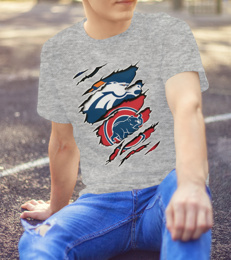 Broncos Cubs Scratching Logos Fusion T-Shirt