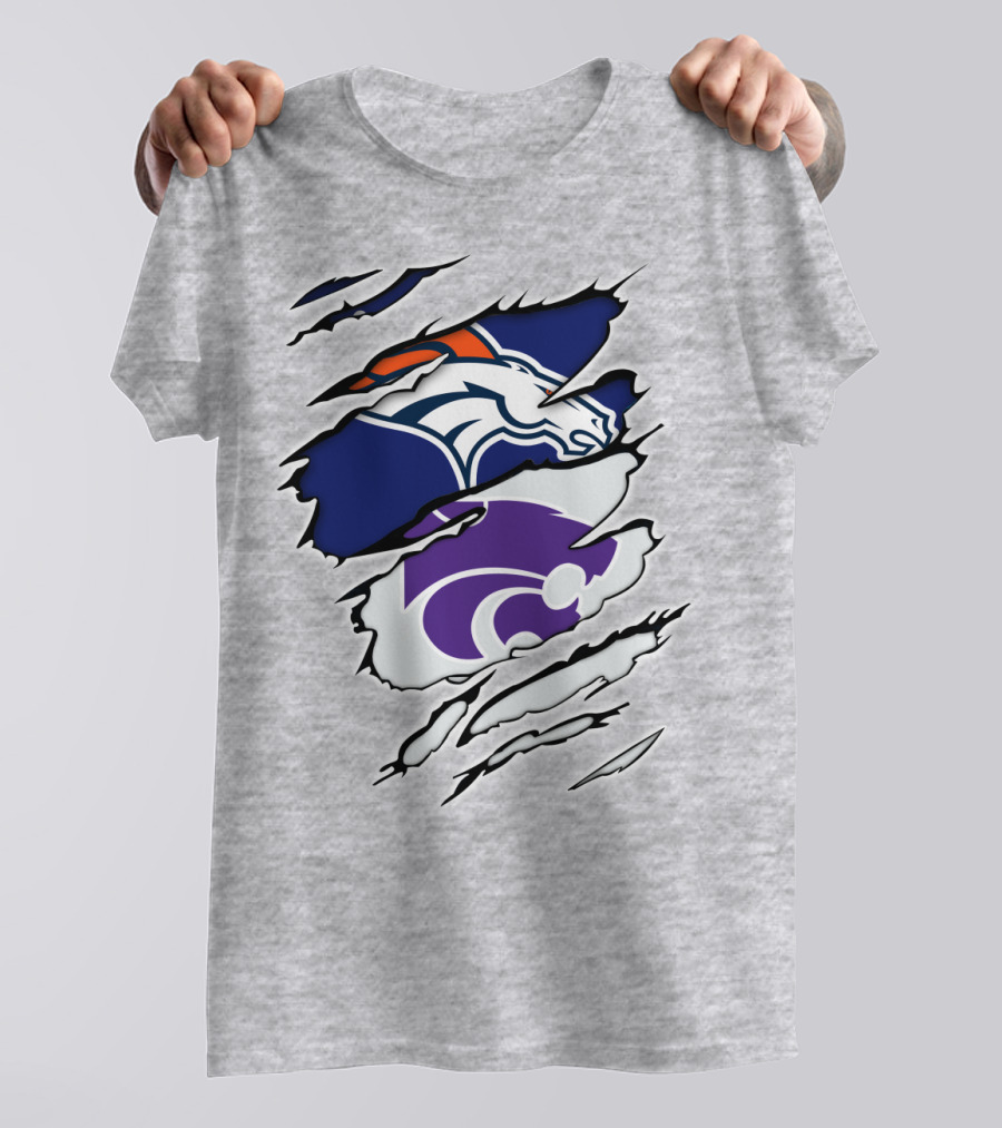 Broncos Wildcat Kansas Football Team Colors Ripped Claw T-Shirt