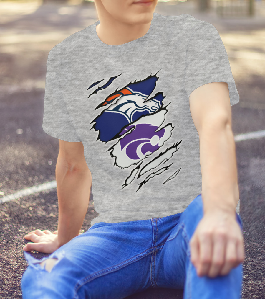 Broncos Wildcat Kansas Football Team Colors Ripped Claw T-Shirt