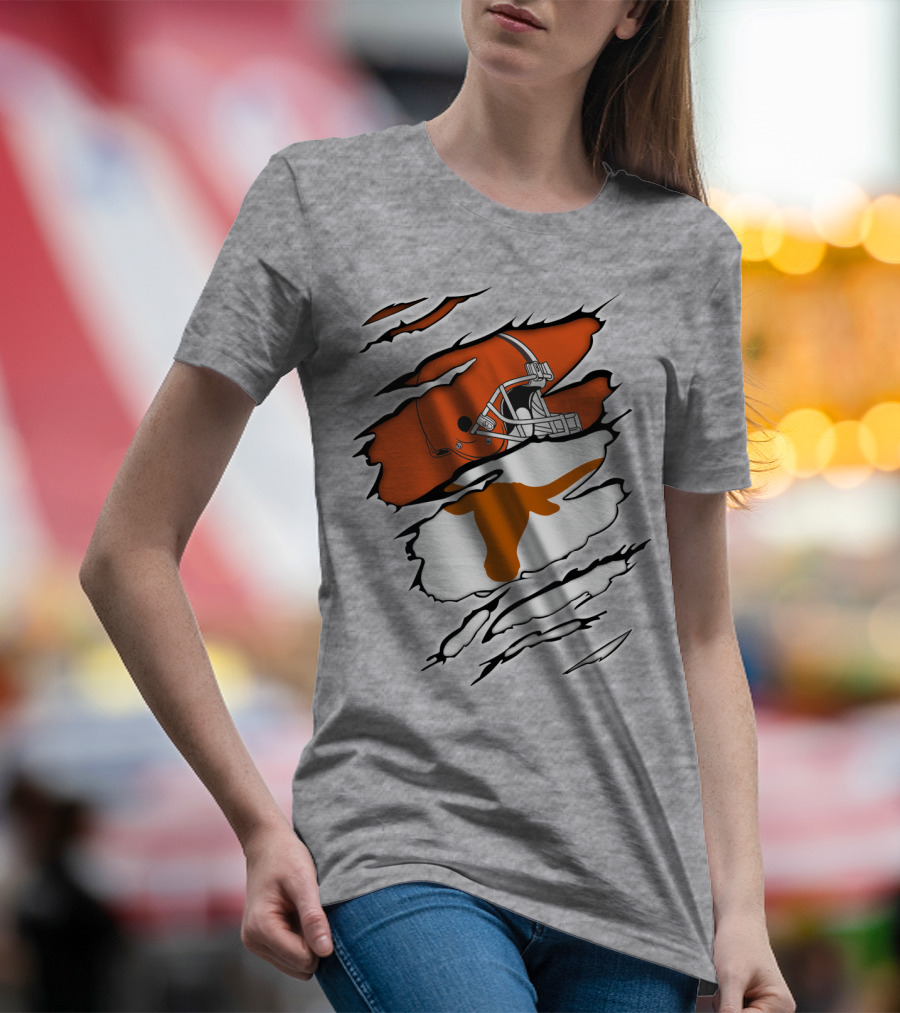 Browns Helmet Longhorns Horns Football Fusion T-Shirt