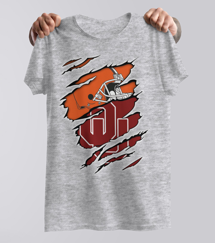 Browns Football Helmet With University Of Oklahoma T-Shirt