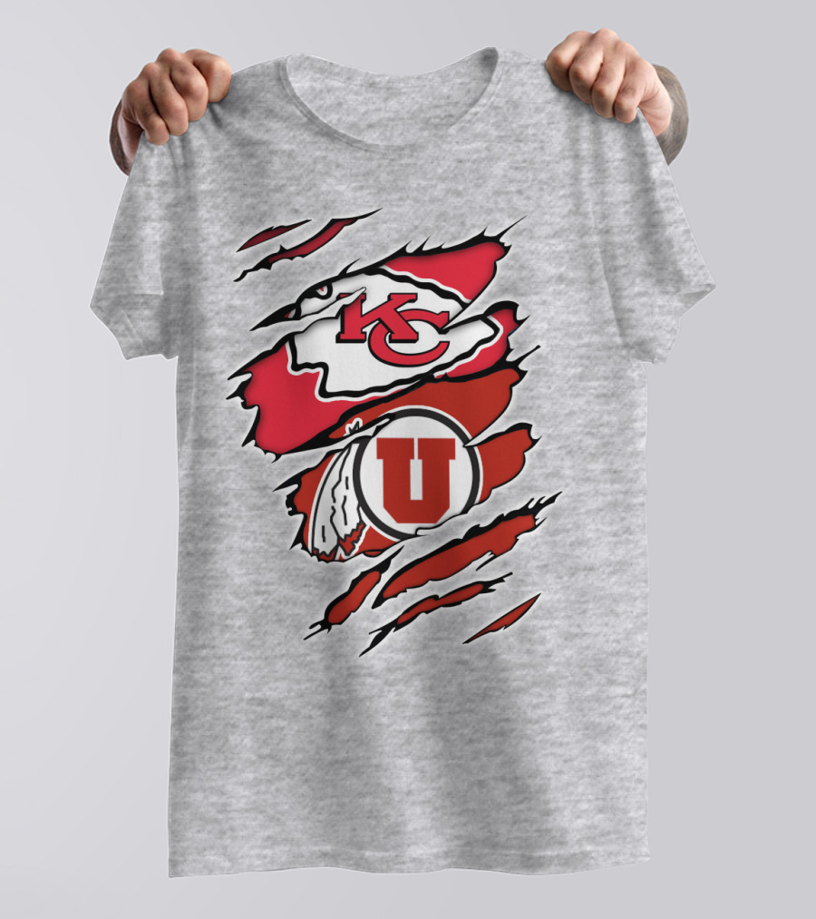 Kansas City Chiefs Utah Utes Claw Marks Logo Combination T-Shirt