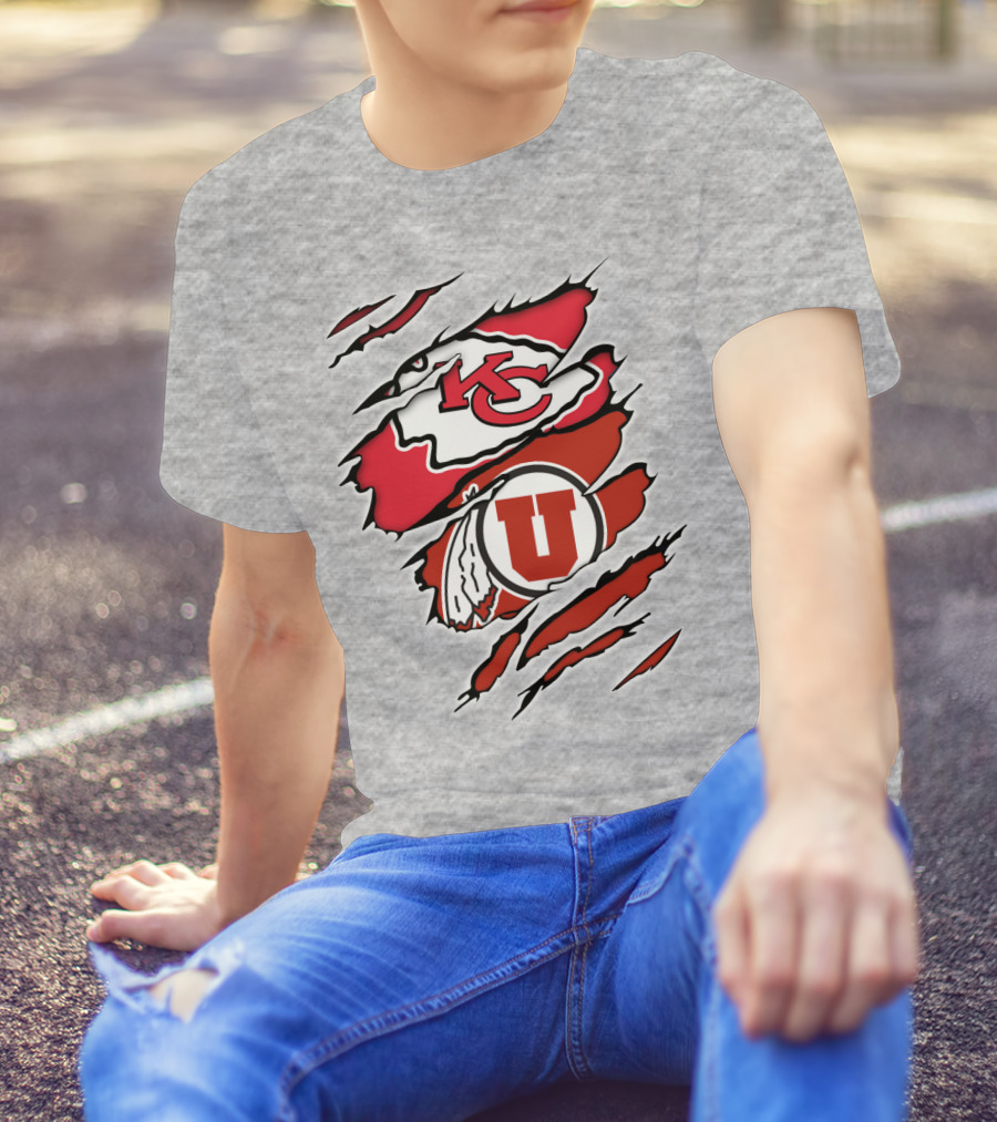 Kansas City Chiefs Utah Utes Claw Marks Logo Combination T-Shirt