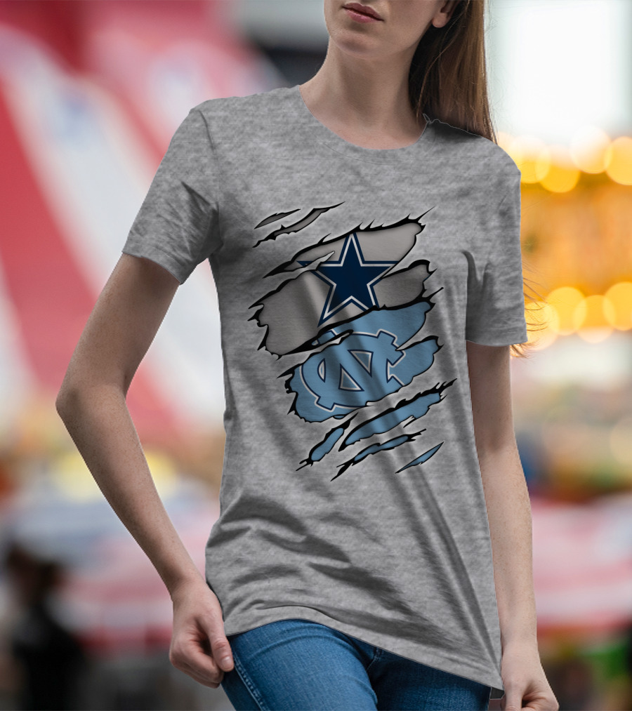 Dallas Cowboys UNC Tar Heels Rip Claw Marks T-Shirt