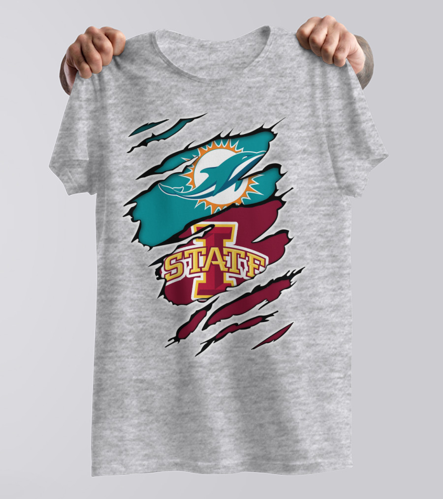 Dolphins Miami Logo Iowa State Cyclones Tear T-Shirt
