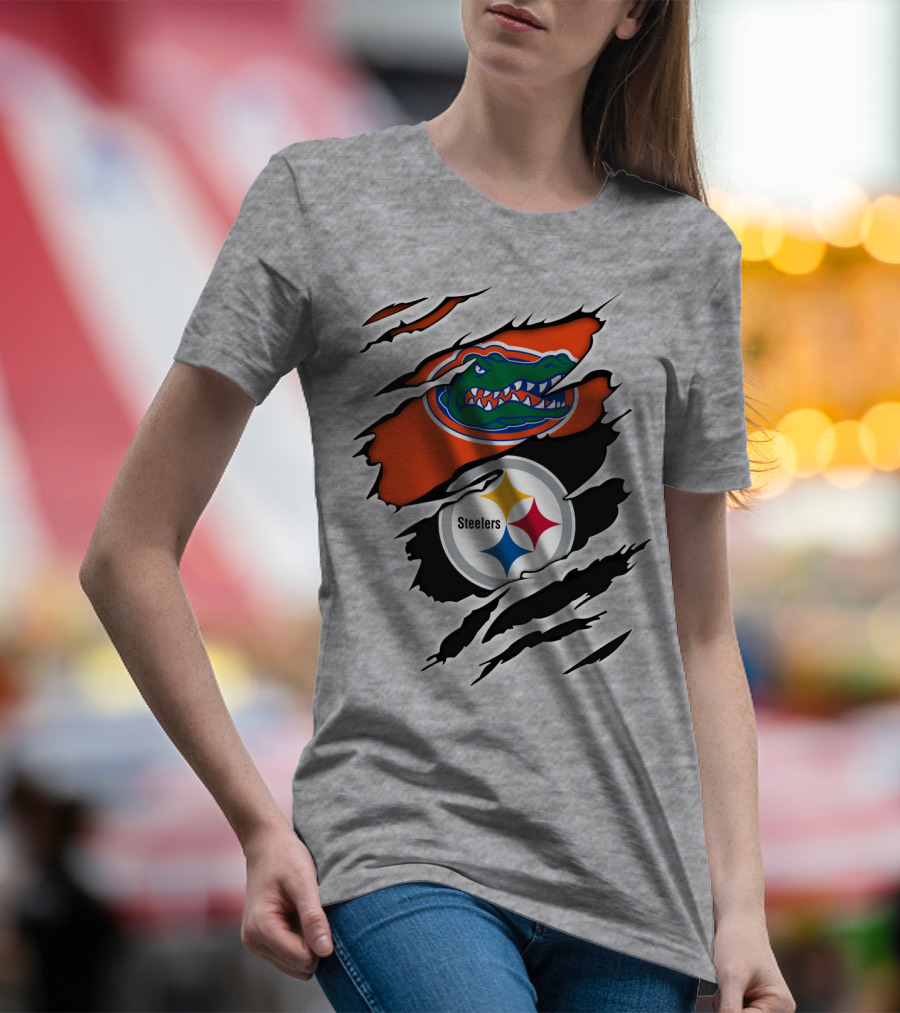 Gators Steelers Florida Football Team Ripped T-Shirt