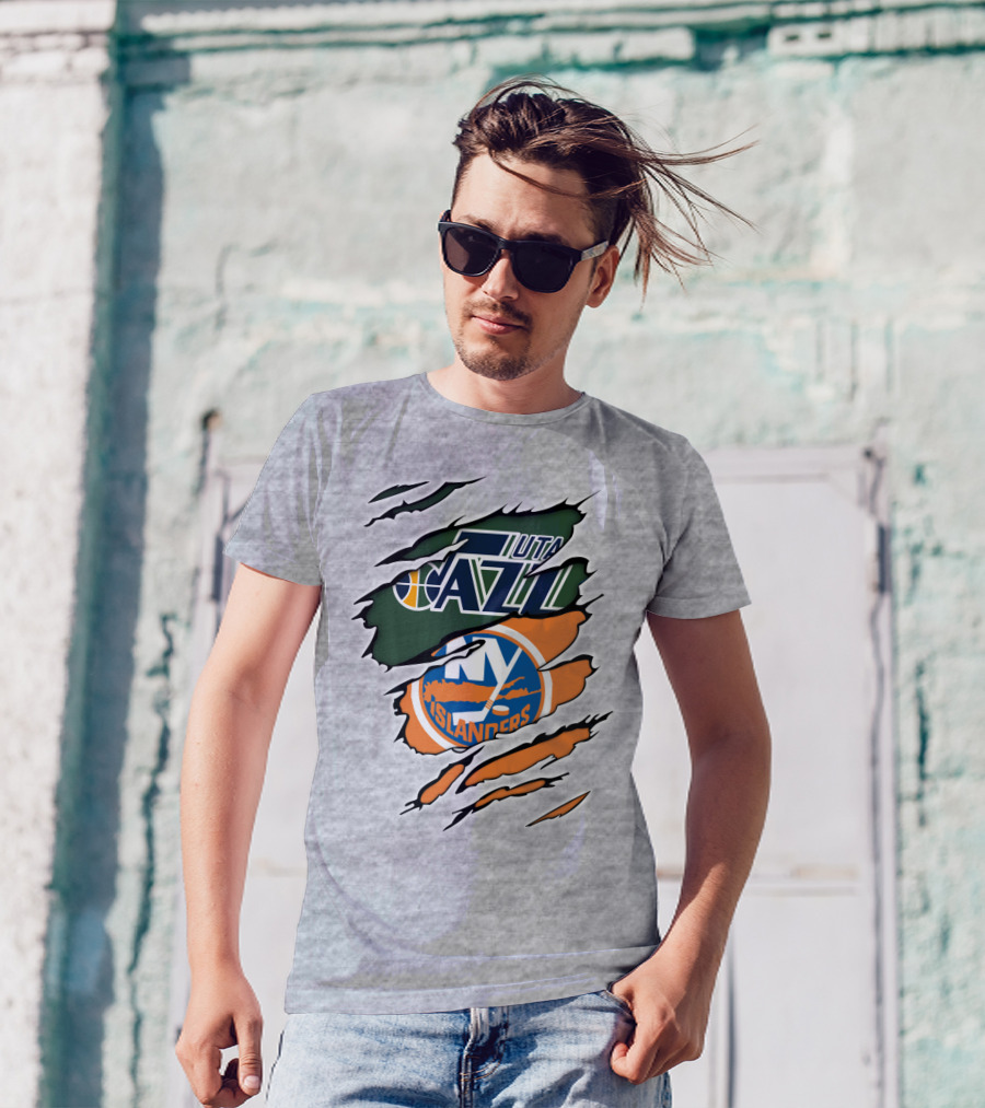 Utah Jazz NY Islanders Team Spirit Collaboration T-Shirt