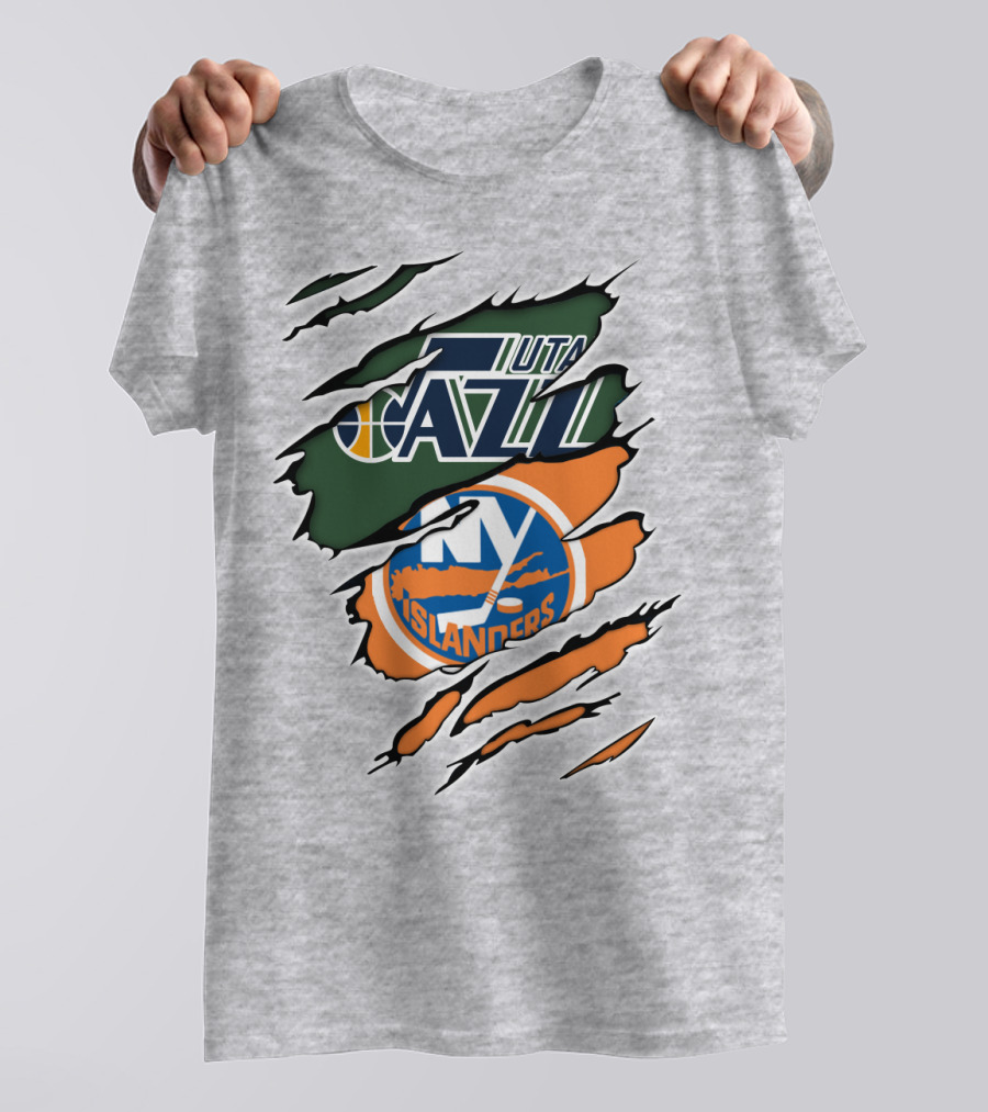 Utah Jazz NY Islanders Team Spirit Collaboration T-Shirt