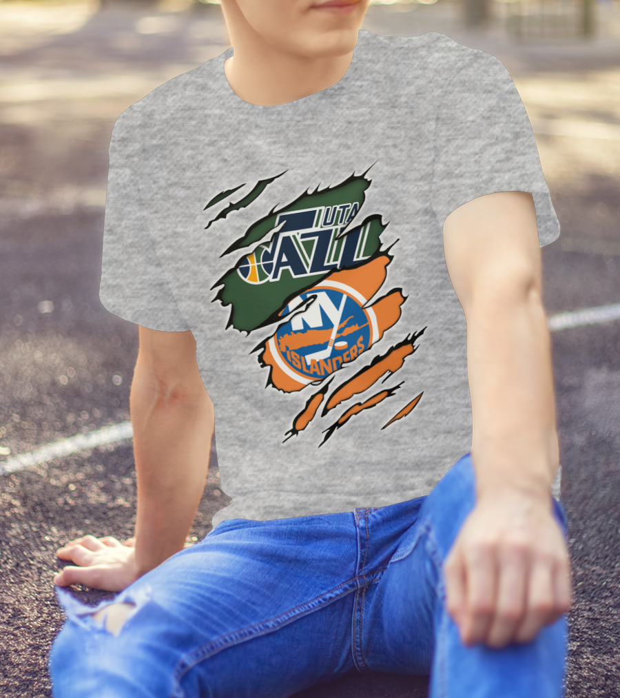 Utah Jazz NY Islanders Team Spirit Collaboration T-Shirt