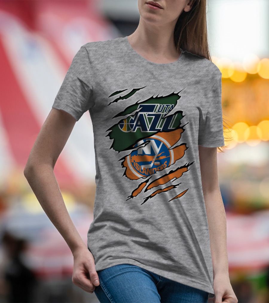 Utah Jazz NY Islanders Team Spirit Collaboration T-Shirt