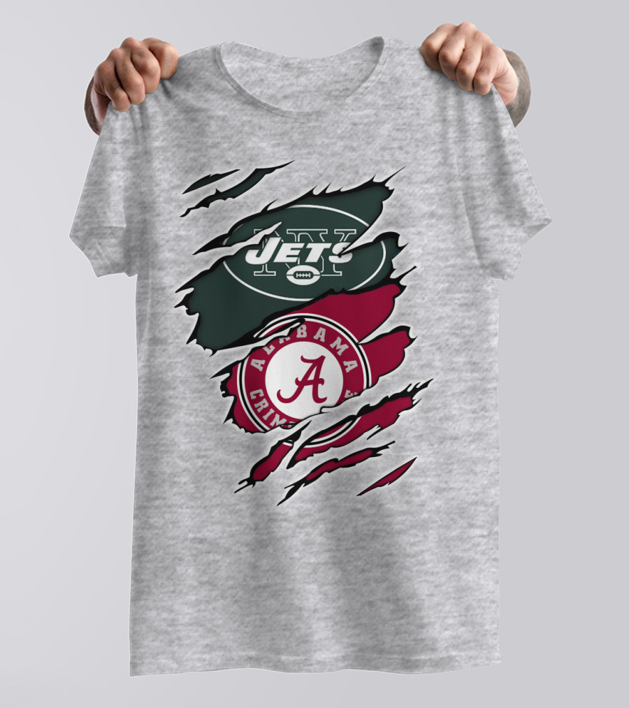 Jets Alabama Crimson Tide Football Logo Torn Ripped T-Shirt