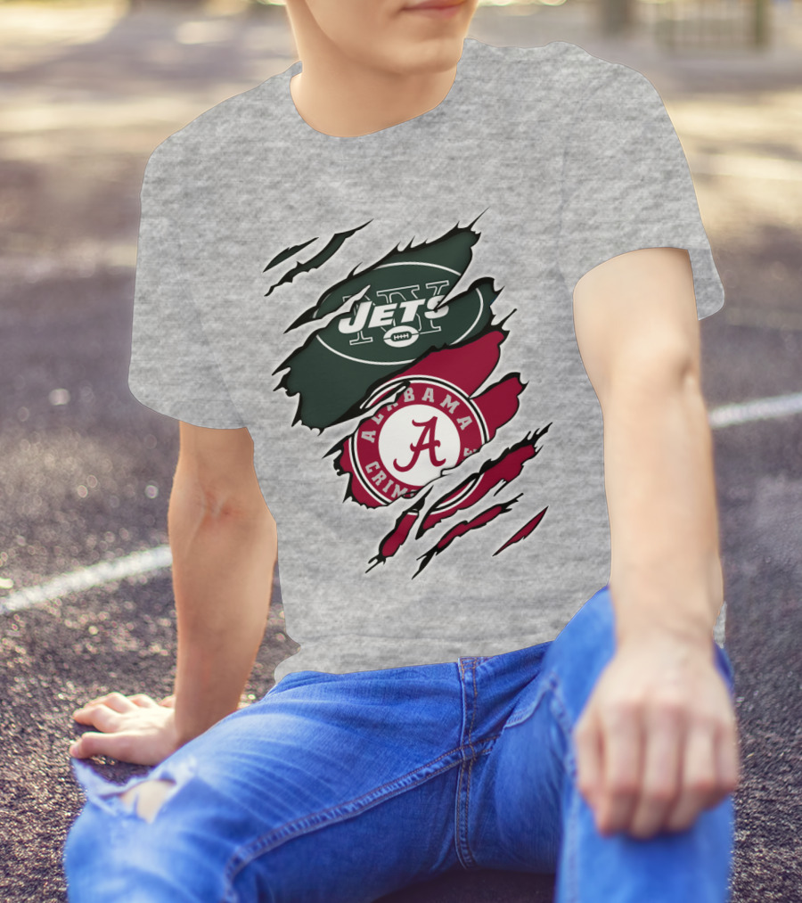 Jets Alabama Crimson Tide Football Logo Torn Ripped T-Shirt