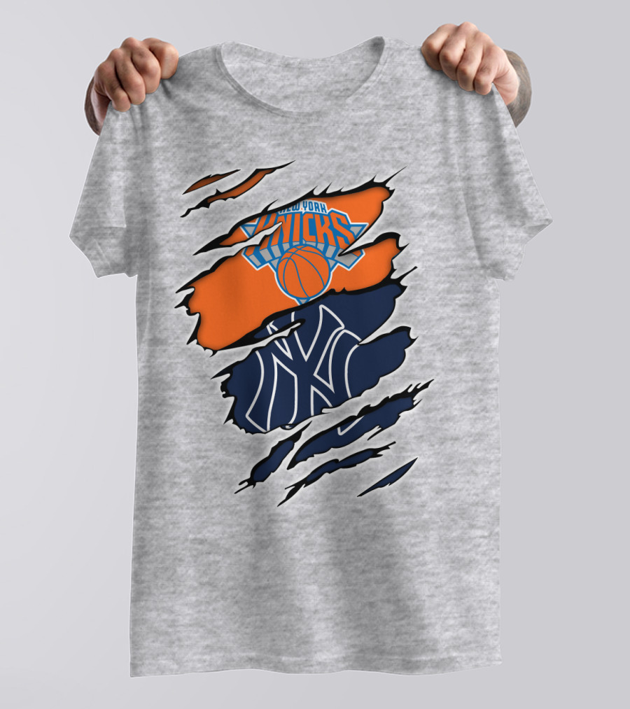 New York Knicks Yankees Torn Logo Fusion T-Shirt