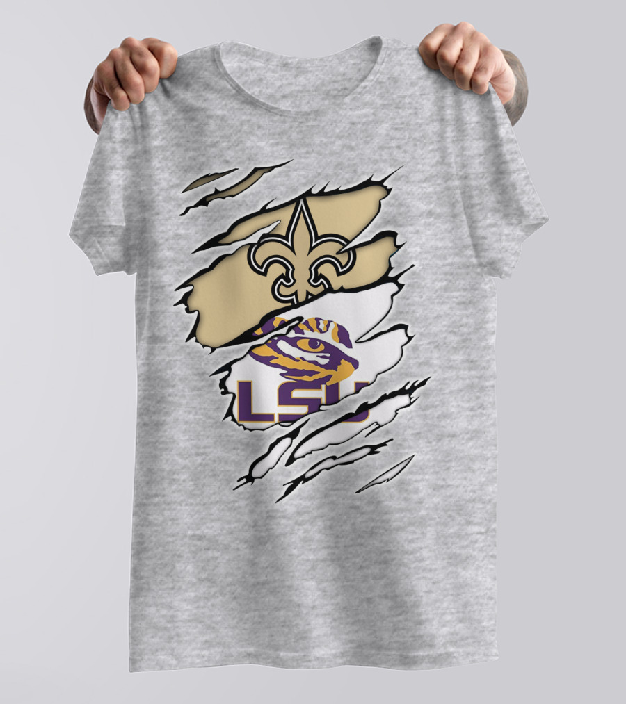 Saints Fleur-de-lis And LSU Tiger Eye Logo Fusion T-Shirt