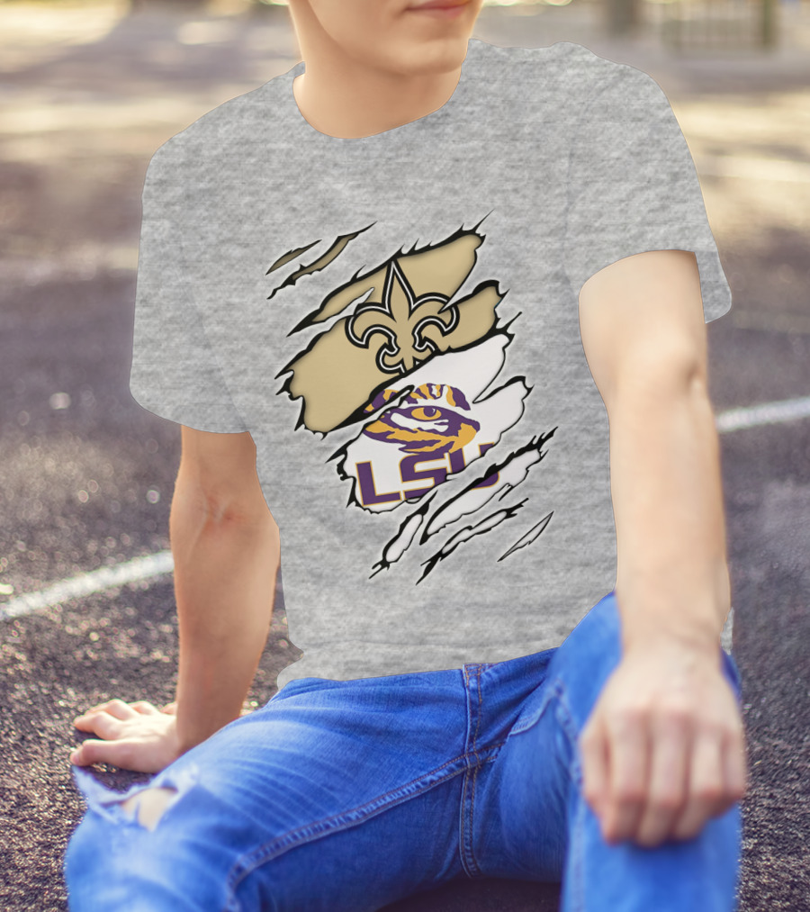 Saints Fleur-de-lis And LSU Tiger Eye Logo Fusion T-Shirt