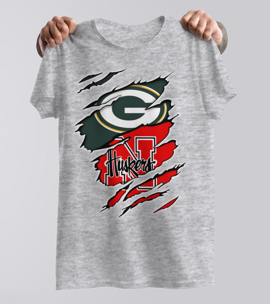 Packers Huskers G Green Bay Logo Nebraska N Huskers Combination T-Shirt