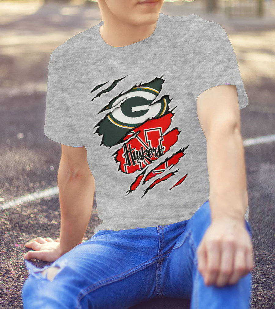 Packers Huskers G Green Bay Logo Nebraska N Huskers Combination T-Shirt