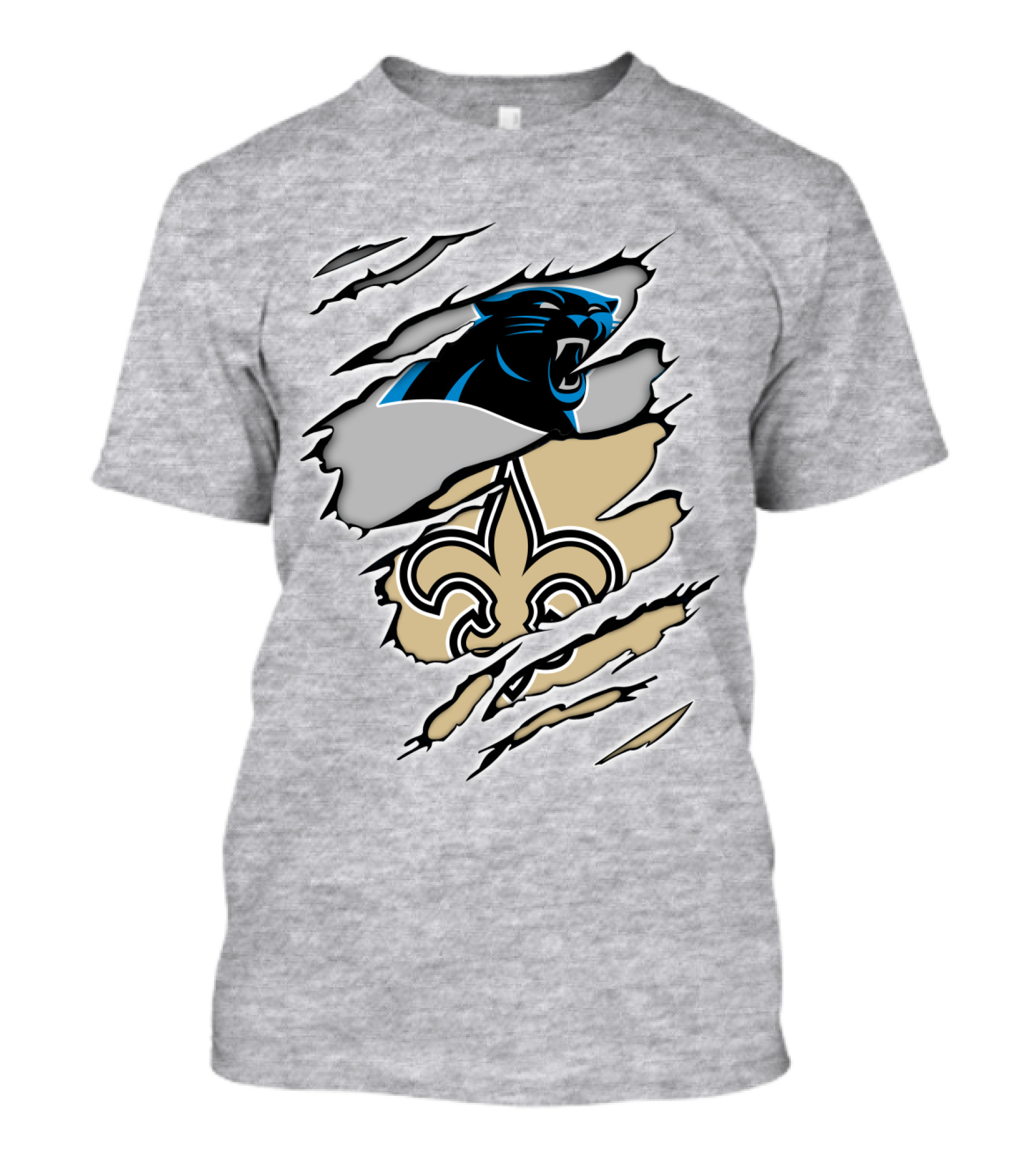 Panther Saint Split Ripped Design Fleur-de-Lis Panther Emblem Fusion T-Shirt