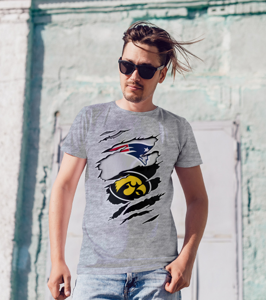 Patriots And Hawkeyes Logos With Torn Effect T-Shirt
