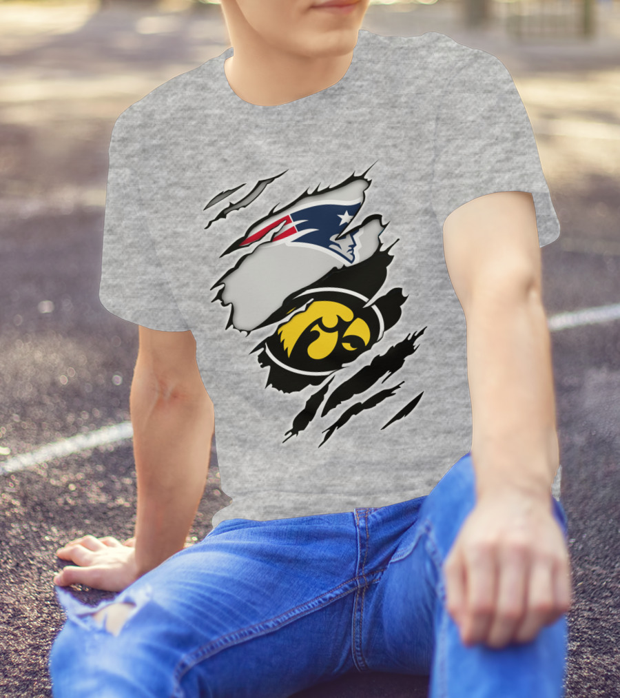 Patriots And Hawkeyes Logos With Torn Effect T-Shirt