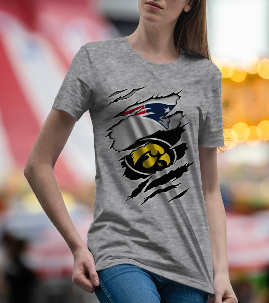 Patriots And Hawkeyes Logos With Torn Effect T-Shirt