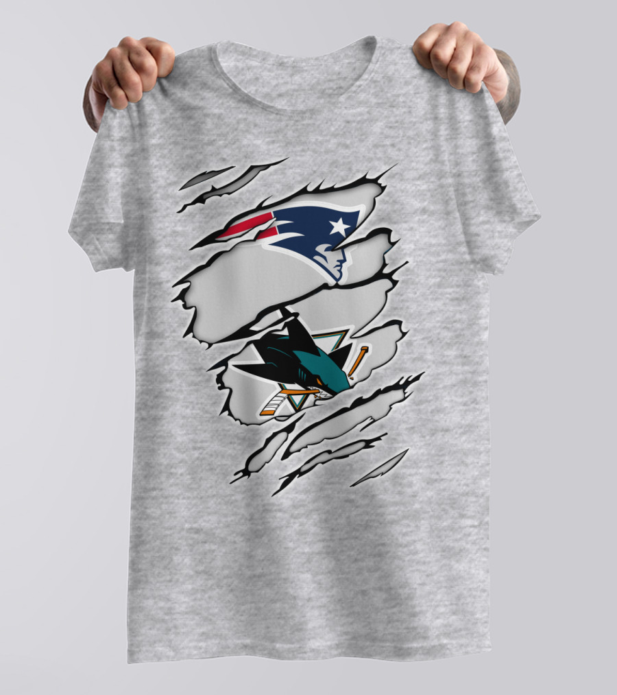 New England Patriots San Jose Sharks Ripped Tear T-Shirt